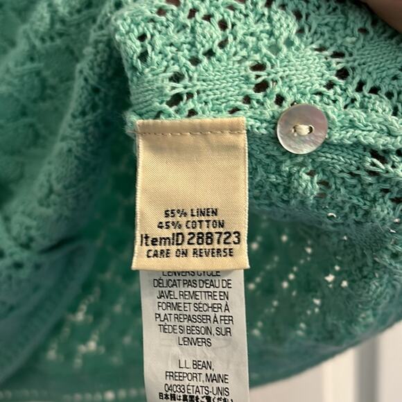 L.L Bean Sweater Women's Size Medium Petite Crochet Green 3/4 Sleeves - Picture 4 of 6